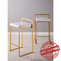 Lumisource B26-FUJI AU+W2 Fuji Contemporary-Glam Counter Stool in Gold with White Faux Leather - Set of 2